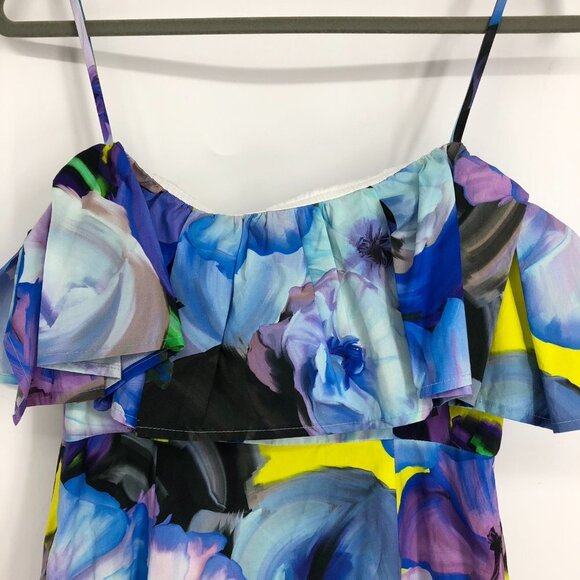NWT MSGM Abstract Floral  Sleeveless Multicolor Ruffle Cotton Mini Dress Size 10 - Picture 7 of 16